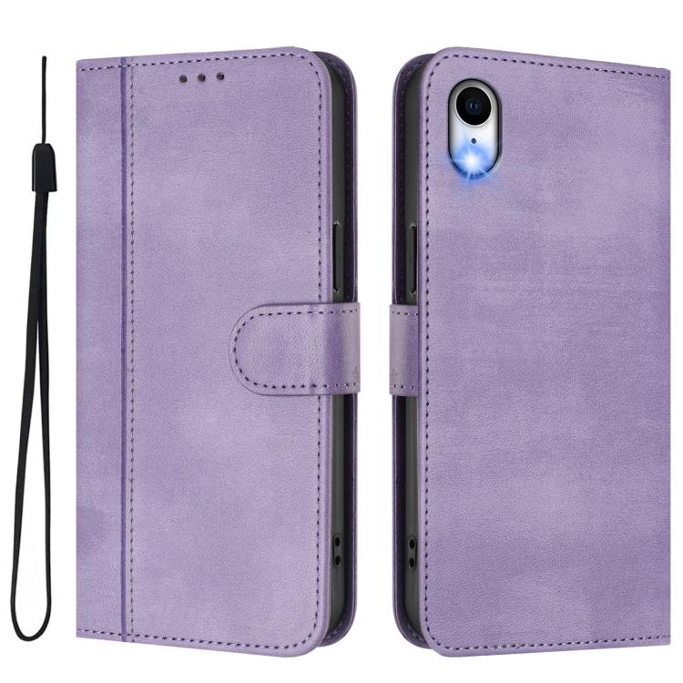 For iPhone XR Line Splicing Buckle Retro Leather Phone Case