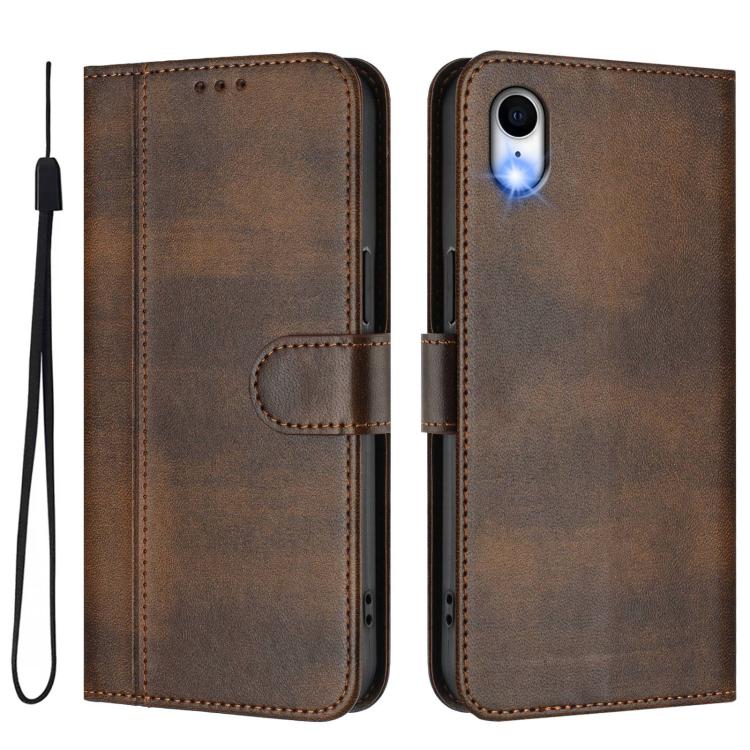 For iPhone XR Line Splicing Buckle Retro Leather Phone Case