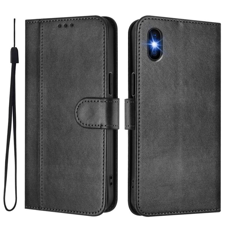 For iPhone XS Max Line Splicing Buckle Retro Leather Phone Case
