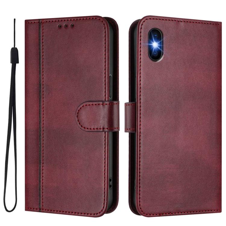 For iPhone XS Max Line Splicing Buckle Retro Leather Phone Case
