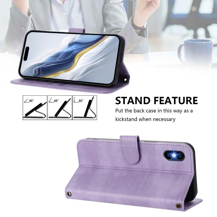For iPhone XS Max Line Splicing Buckle Retro Leather Phone Case