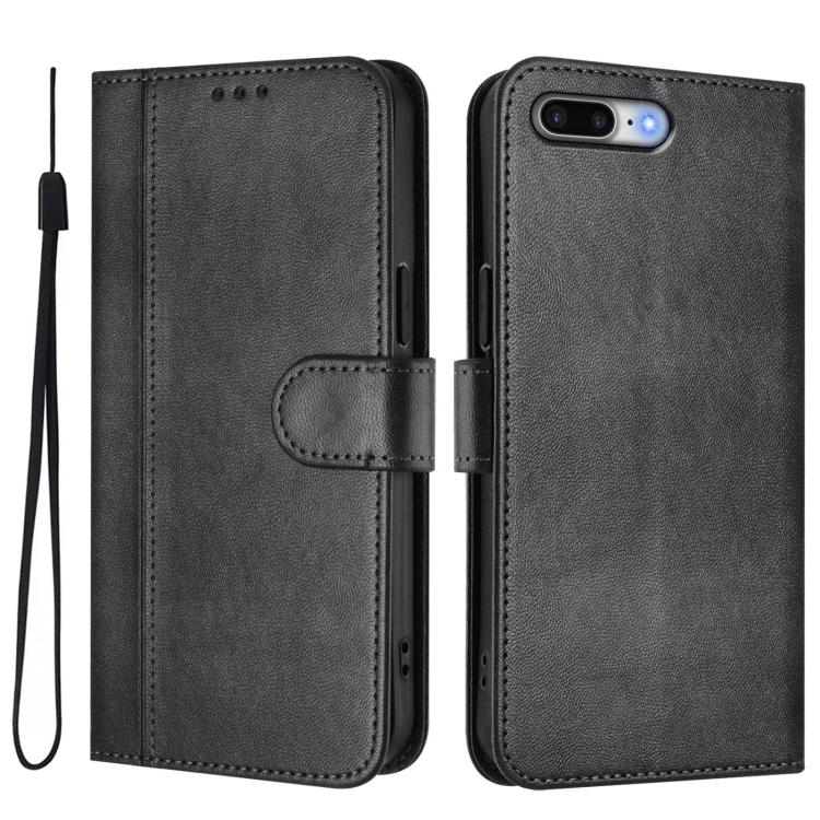 For iPhone 7 Plus / 8 Plus Line Splicing Buckle Retro Leather Phone Case