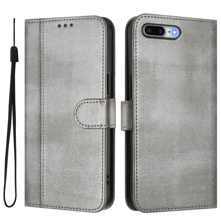 For iPhone 7 Plus / 8 Plus Line Splicing Buckle Retro Leather Phone Case