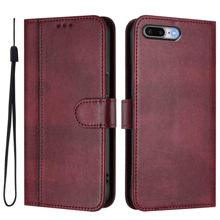 For iPhone 7 Plus / 8 Plus Line Splicing Buckle Retro Leather Phone Case