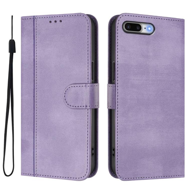 For iPhone 7 Plus / 8 Plus Line Splicing Buckle Retro Leather Phone Case