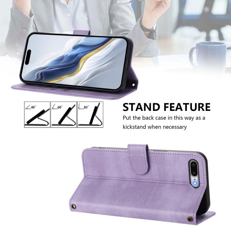 For iPhone 7 Plus / 8 Plus Line Splicing Buckle Retro Leather Phone Case