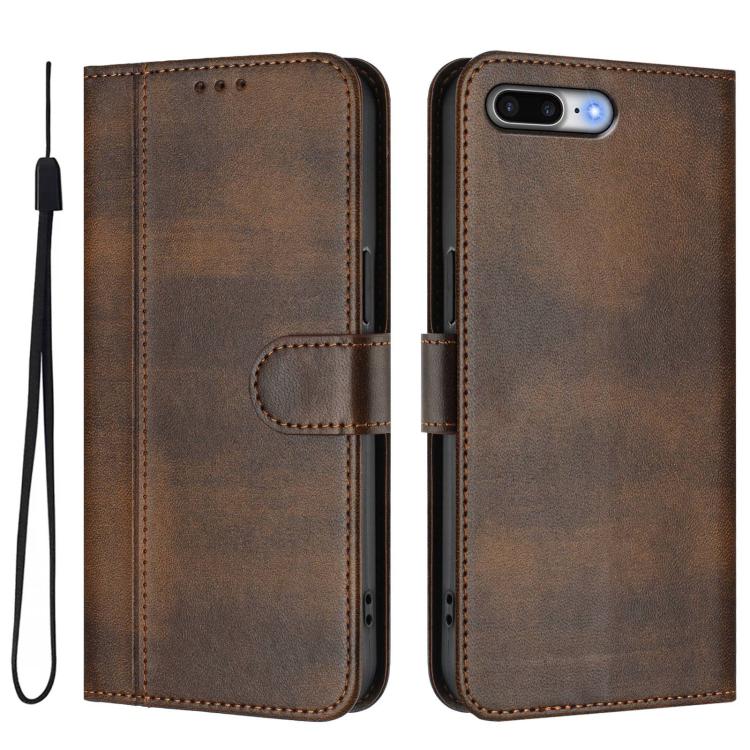 For iPhone 7 Plus / 8 Plus Line Splicing Buckle Retro Leather Phone Case