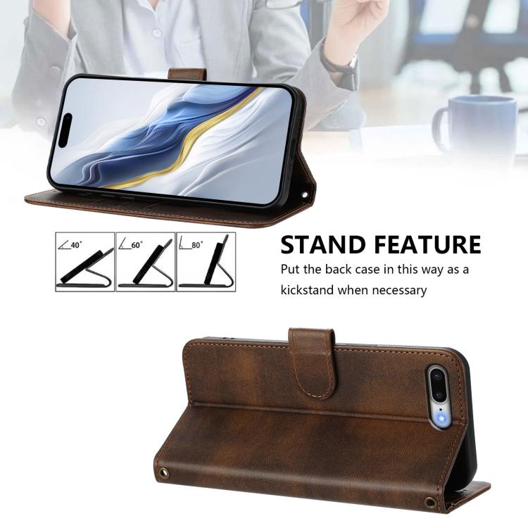 For iPhone 7 Plus / 8 Plus Line Splicing Buckle Retro Leather Phone Case