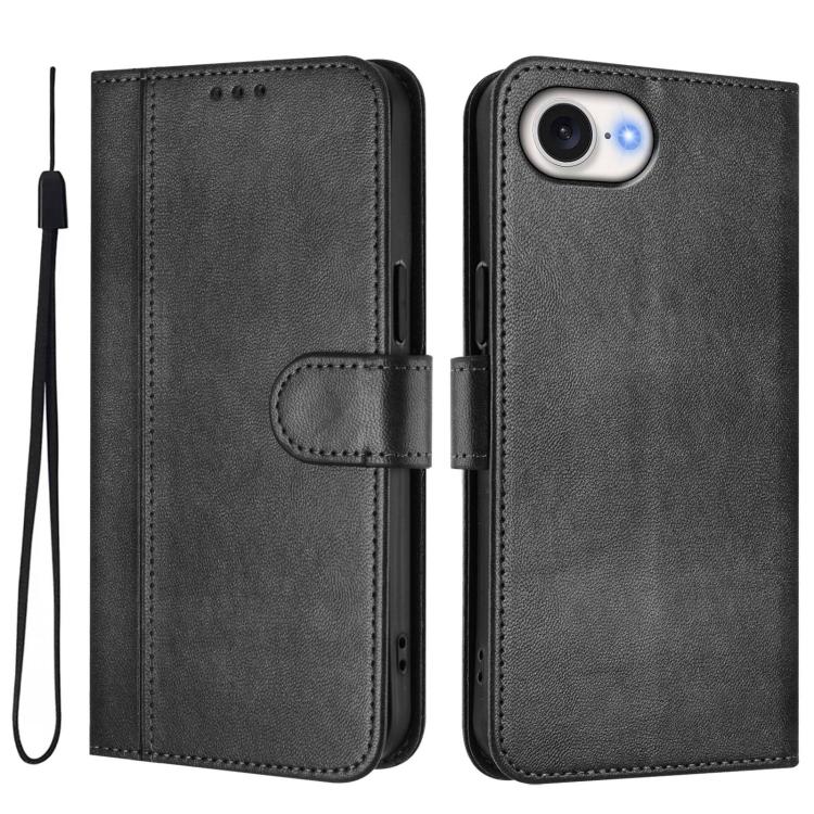 For iPhone 17e / 16e Line Splicing Buckle Retro Leather Phone Case