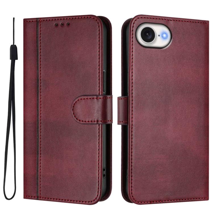 For iPhone 17e / 16e Line Splicing Buckle Retro Leather Phone Case