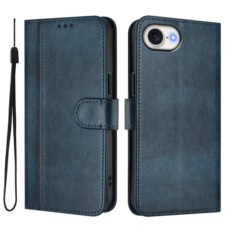 For iPhone 17e / 16e Line Splicing Buckle Retro Leather Phone Case
