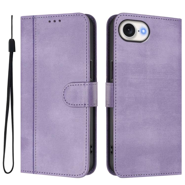 For iPhone 17e / 16e Line Splicing Buckle Retro Leather Phone Case