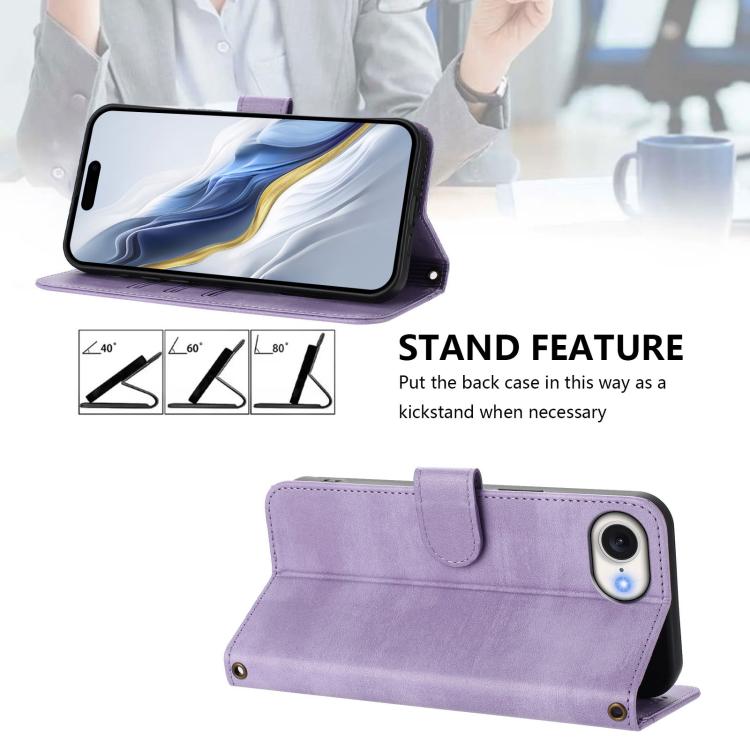 For iPhone 17e / 16e Line Splicing Buckle Retro Leather Phone Case