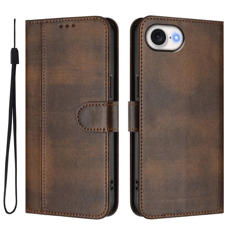 For iPhone 17e / 16e Line Splicing Buckle Retro Leather Phone Case