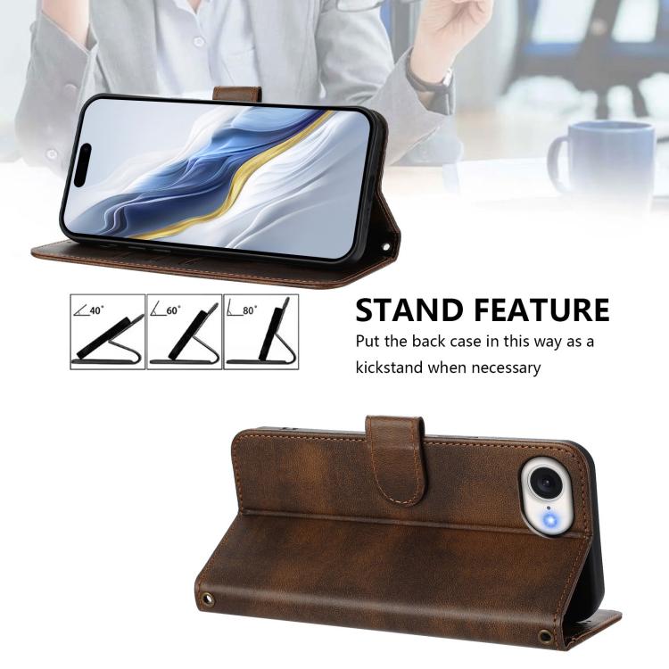 For iPhone 17e / 16e Line Splicing Buckle Retro Leather Phone Case