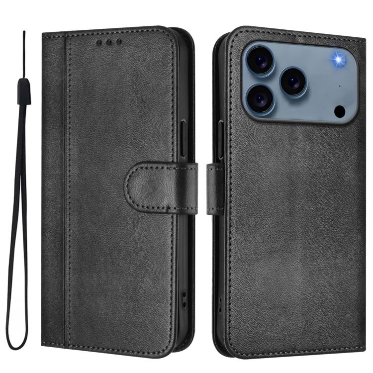For iPhone 17 Pro Max Line Splicing Buckle Retro Leather Phone Case