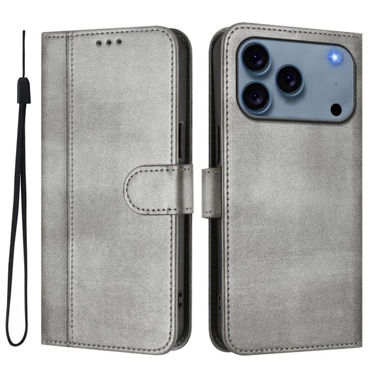 For iPhone 17 Pro Max Line Splicing Buckle Retro Leather Phone Case
