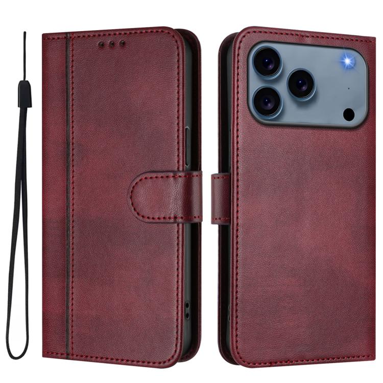 For iPhone 17 Pro Max Line Splicing Buckle Retro Leather Phone Case