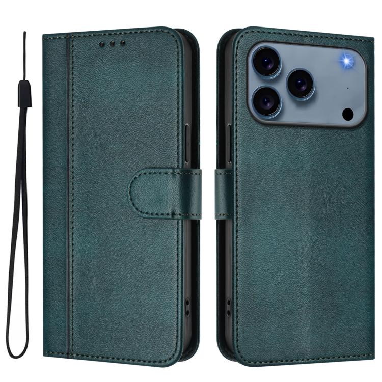 For iPhone 17 Pro Max Line Splicing Buckle Retro Leather Phone Case