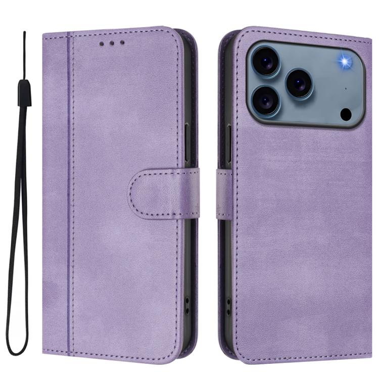 For iPhone 17 Pro Max Line Splicing Buckle Retro Leather Phone Case