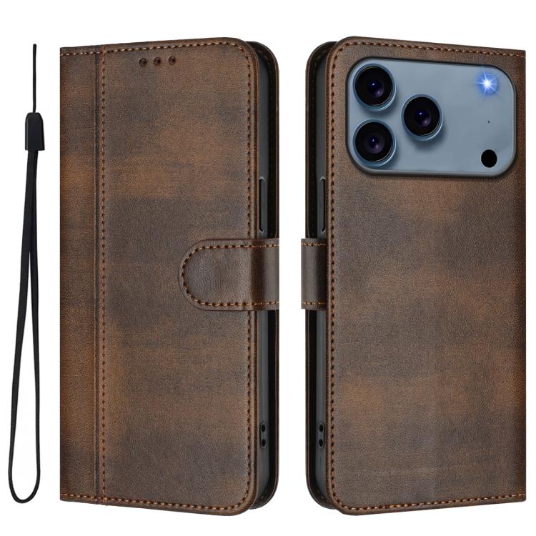For iPhone 17 Pro Max Line Splicing Buckle Retro Leather Phone Case
