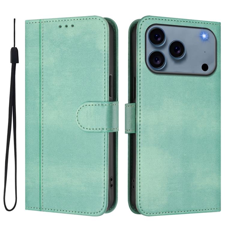 For iPhone 17 Pro Line Splicing Buckle Retro Leather Phone Case