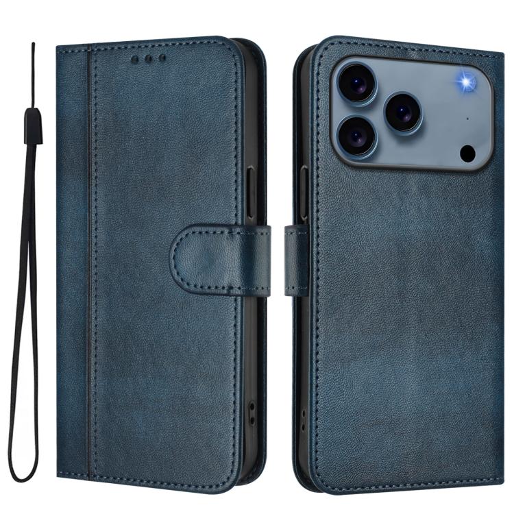For iPhone 17 Pro Line Splicing Buckle Retro Leather Phone Case