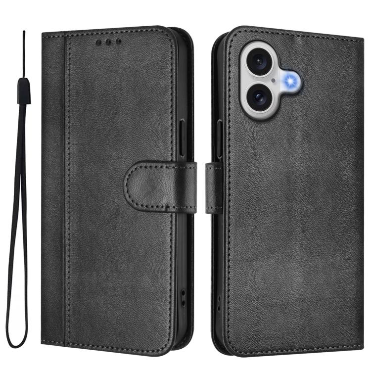 For iPhone 17 Line Splicing Buckle Retro Leather Phone Case