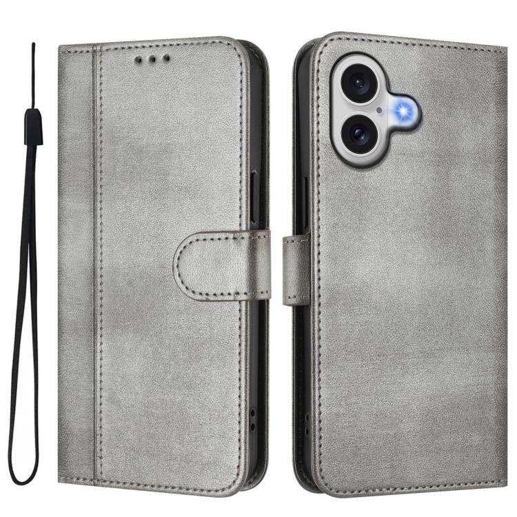 For iPhone 17 Line Splicing Buckle Retro Leather Phone Case