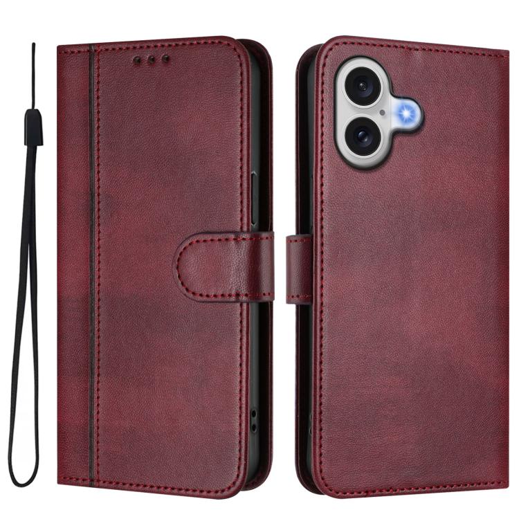For iPhone 17 Line Splicing Buckle Retro Leather Phone Case
