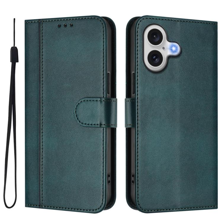 For iPhone 17 Line Splicing Buckle Retro Leather Phone Case