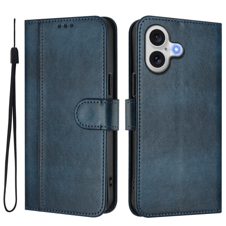 For iPhone 17 Line Splicing Buckle Retro Leather Phone Case