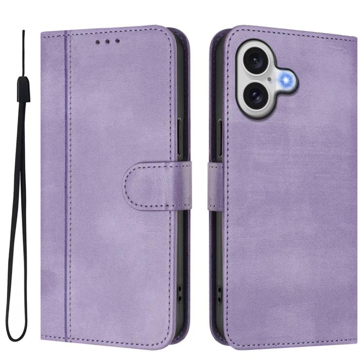 For iPhone 17 Line Splicing Buckle Retro Leather Phone Case