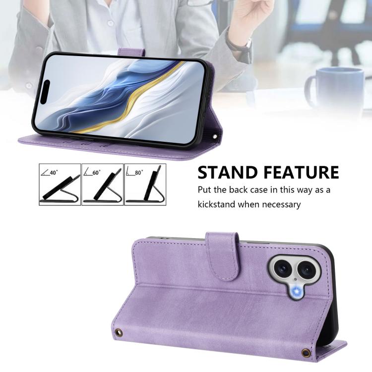 For iPhone 17 Line Splicing Buckle Retro Leather Phone Case