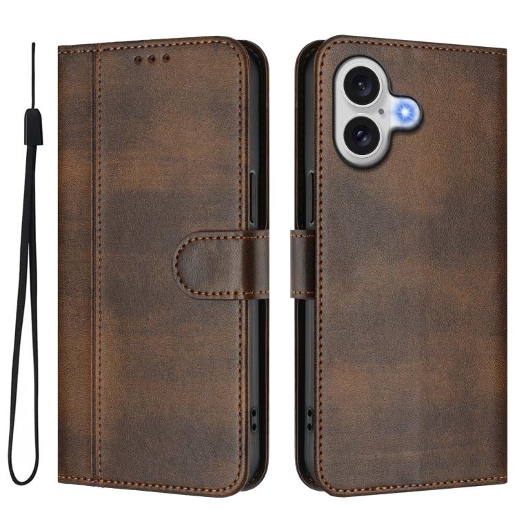 For iPhone 17 Line Splicing Buckle Retro Leather Phone Case