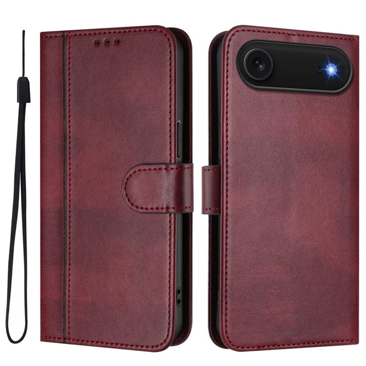 For iPhone Air Line Splicing Buckle Retro Leather Phone Case