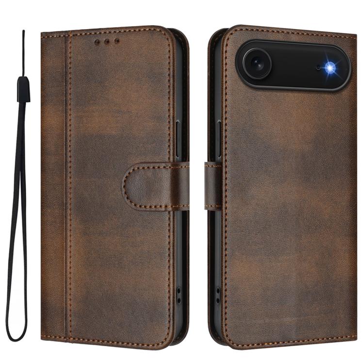 For iPhone Air Line Splicing Buckle Retro Leather Phone Case