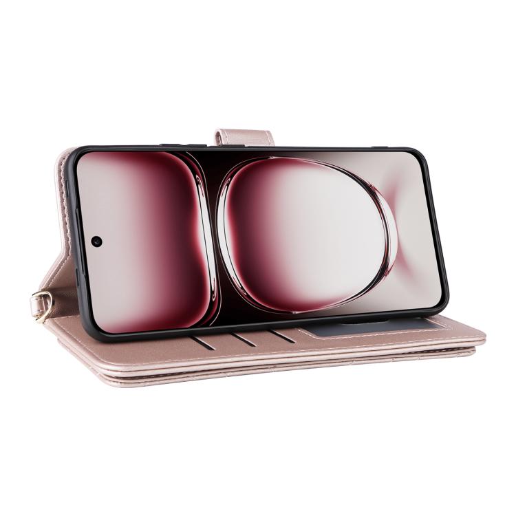 For OPPO Reno12 5G Global Multifunctional 6-Card Slots Leather Phone Case with Wrist Strap