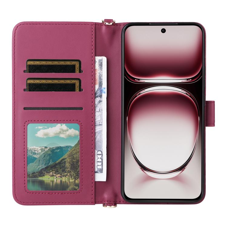 For OPPO Reno12 5G Global Multifunctional 6-Card Slots Leather Phone Case with Wrist Strap