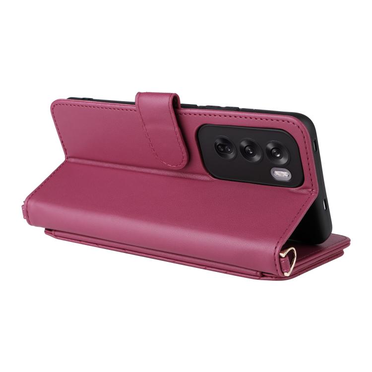 For OPPO Reno12 5G Global Multifunctional 6-Card Slots Leather Phone Case with Wrist Strap