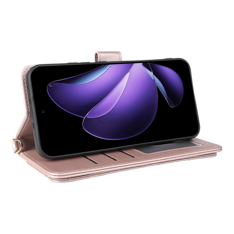 For OPPO Reno13 5G Global Multifunctional 6-Card Slots Leather Phone Case with Wrist Strap