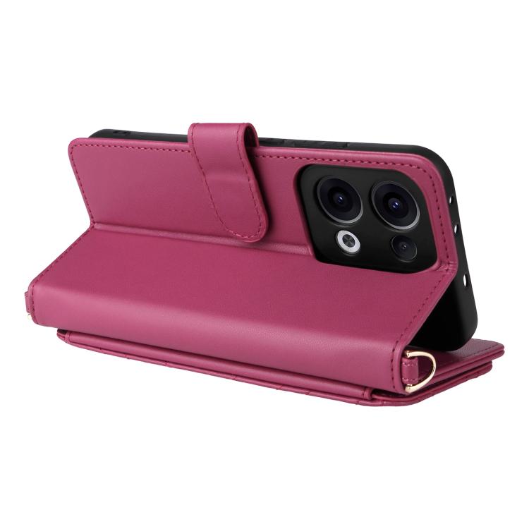 For OPPO Reno13 5G Global Multifunctional 6-Card Slots Leather Phone Case with Wrist Strap
