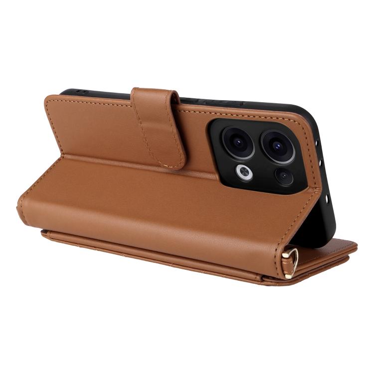 For OPPO Reno13 5G Global Multifunctional 6-Card Slots Leather Phone Case with Wrist Strap