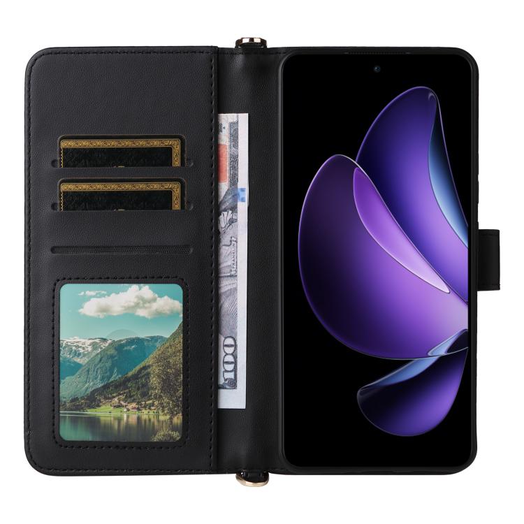 For OPPO Reno13 F 4G / 5G Multifunctional 6-Card Slots Leather Phone Case with Wrist Strap