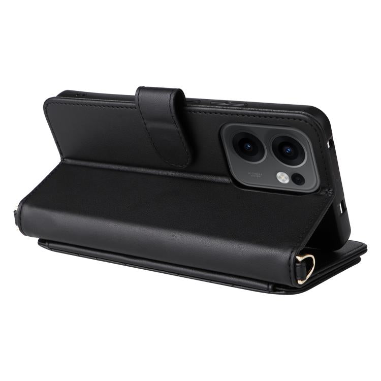 For OPPO Reno13 F 4G / 5G Multifunctional 6-Card Slots Leather Phone Case with Wrist Strap