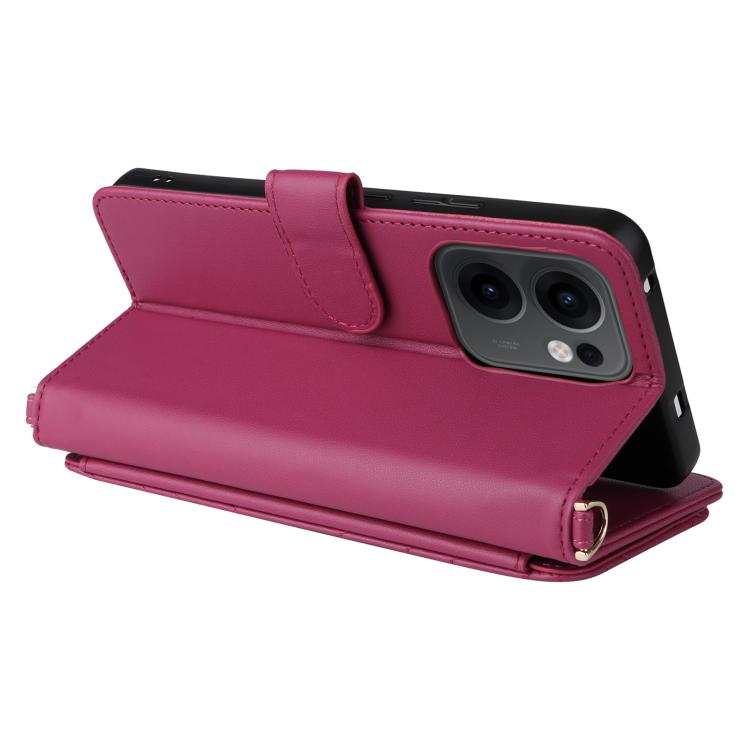 For OPPO Reno13 F 4G / 5G Multifunctional 6-Card Slots Leather Phone Case with Wrist Strap