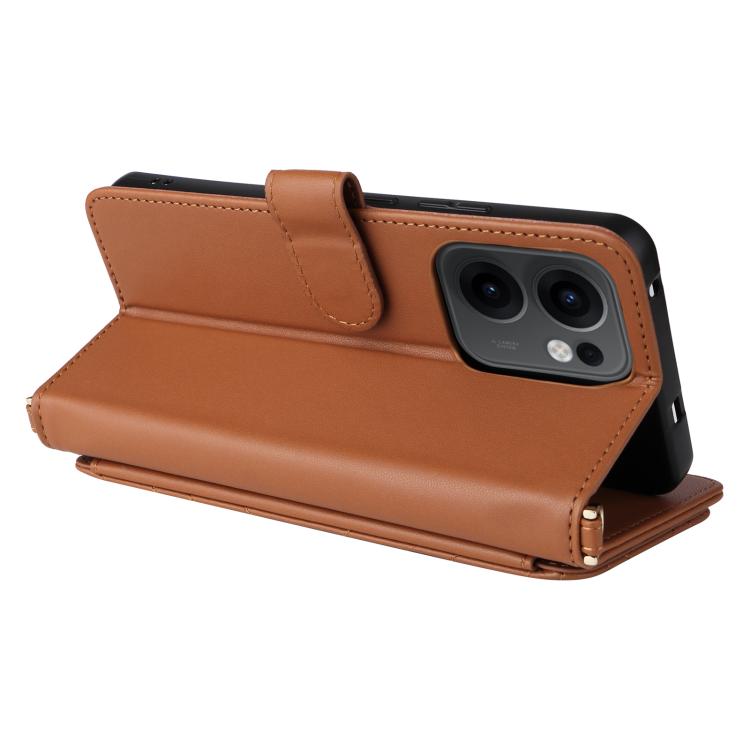 For OPPO Reno13 F 4G / 5G Multifunctional 6-Card Slots Leather Phone Case with Wrist Strap