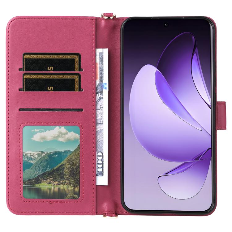 For OPPO Reno13 Pro 5G Global Multifunctional 6-Card Slots Leather Phone Case with Wrist Strap