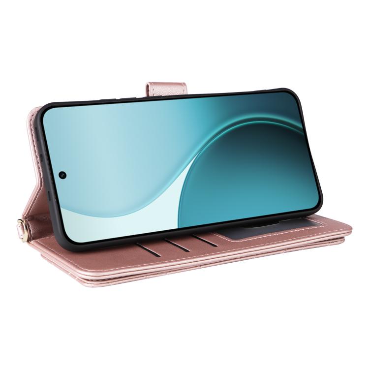 For OPPO Reno14 5G Global Multifunctional 6-Card Slots Leather Phone Case with Wrist Strap
