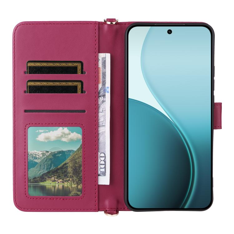 For OPPO Reno14 5G Global Multifunctional 6-Card Slots Leather Phone Case with Wrist Strap